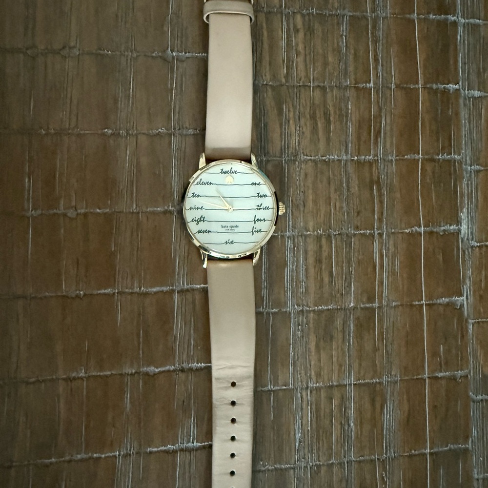 Kate Spade Beige Leather Strap Watch with Gold Accents